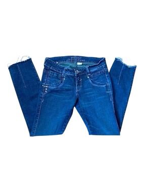 PARASUCO jeans dark blue sequins ripped bottoms size 29 skinny low rise stretchy